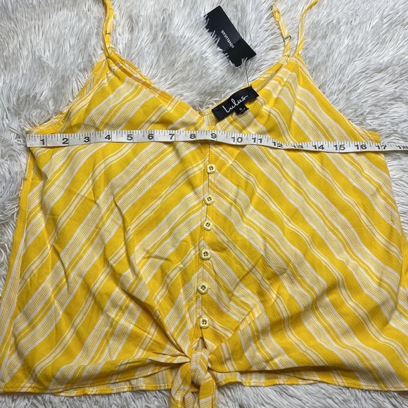 Lulu's Oceanna Yellow Striped Button-Up Tie-Front Tank Top - Picture 6 of 9